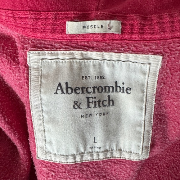 Abercrombie & Fitch Muscle Pink -Red  Zipped Hoodie with Embroidered White Deer - Picture 7 of 9
